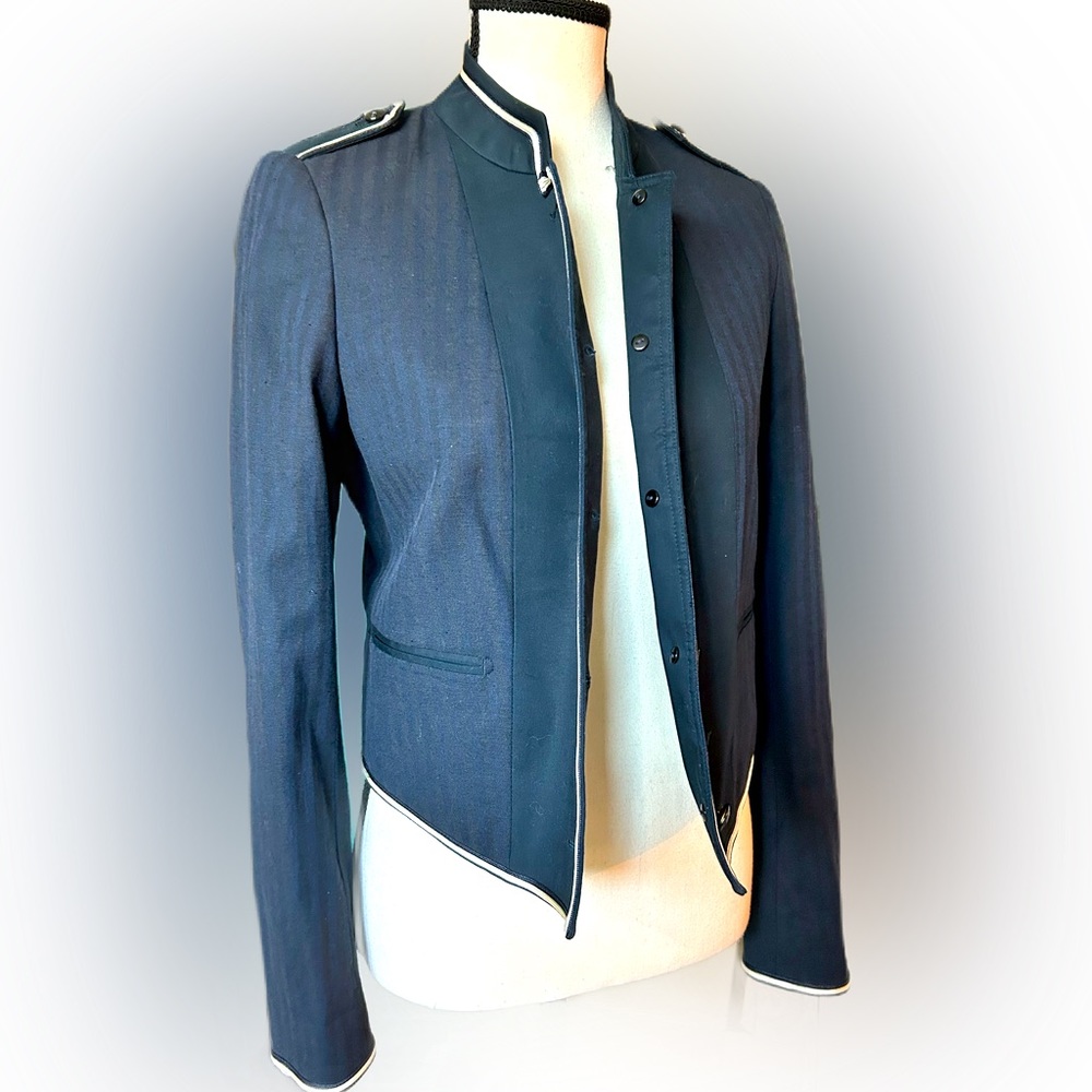 NWT  Scotch & Soda Cotton Navy Blue Blazer with Military Braid Trim SZ XS